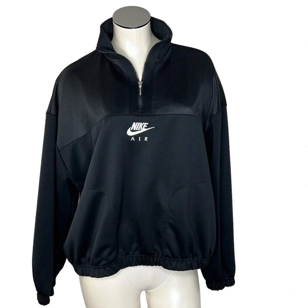 NIKE SPORTSWEAR AIR 1/4 Zip Black White Mesh Pullover Women's Size L